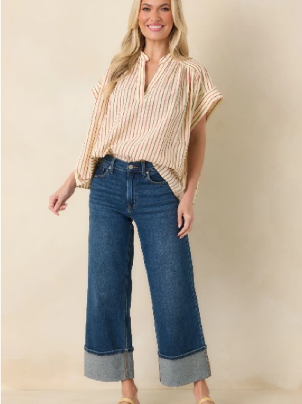 FRNCH Bonaia blouse in a butter yellow cotton with red and black stripes — S